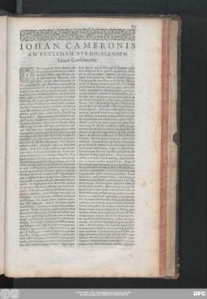 Iohan. Cameronis Ad Ecclesiam Burdigalensem Literae Consolatoriae.