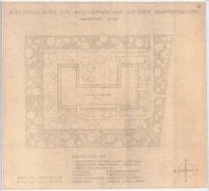 Gartenanlage Werksgelände Flugmotorenwerke Ostmark, Wien: Gartenanlage an der Wohnbaracke 1:200