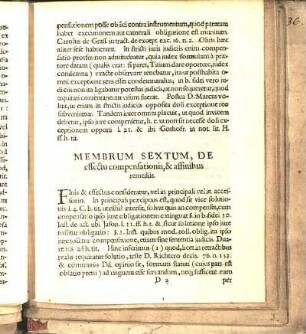 Membrum Sextum, De effectu compensationis, & affinibus remediis.