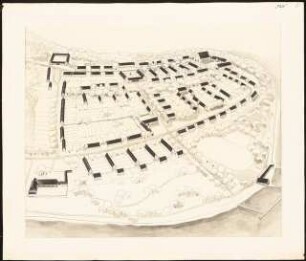 Siedlung für Kriegsbeschädigte Schinkelwettbewerb 1945: Perspektivische Ansicht (Vogelschau)