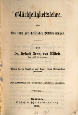 Glückseligkeitslehre : eine Anleitung zur christlichen Vollkommenheit