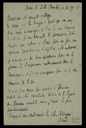 Nr. 4: Postkarte von Gaston Paris an Edward Schröder, Cerisy-la-Salle, 4.10.1899