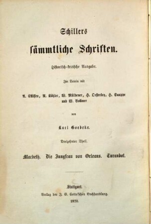 Schillers sämmtliche Schriften : historisch-kritische Ausgabe. 13, Macbeth