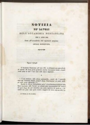 NOTIZIA DELL' ACCADEMIA PONTANIANA PER L' ANNO 1851