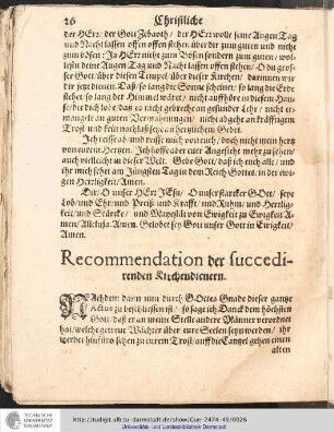 Recommendation der succedirenden Kirchendienern