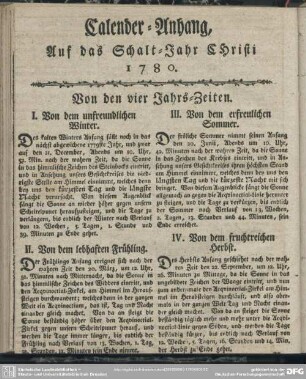 Calender-Anhang auf das Schalt-Jahr Christi 1780