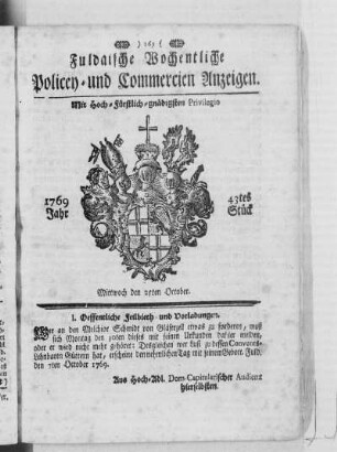 43tes Stück, Ausgabe vom 25. Oktober 1769