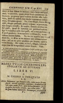 Marci Tullii Ciceronis Epistolarum Ad Diversos Liber VI.
