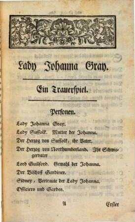 Lady Johanna Gray : Ein Trauer-Spiel