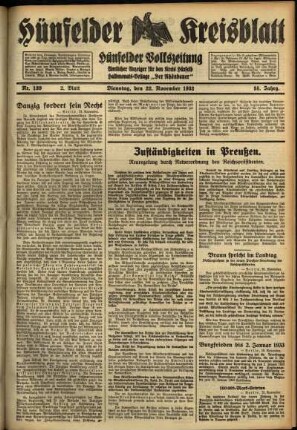 Zweite Ausgabe vom Dienstag, den 22. November 1932.