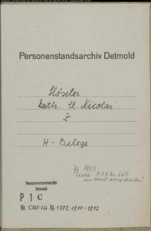 Belegakten zu den Zivilstandsregistern der katholischen Gemeinde Höxter St. Nikolai, Kreis Höxter (1808-1812)
