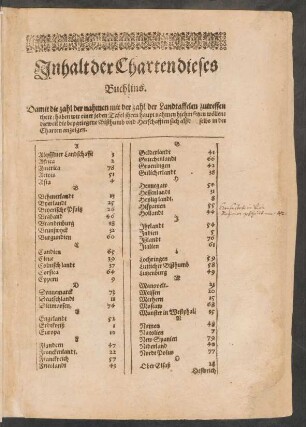 Inhalt der Charten dieses Buchlins.
