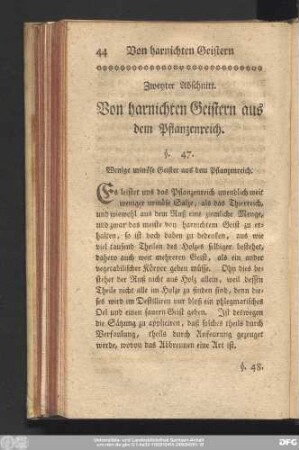 Zweyter Abschnitt. Von harnichten Geistern aus dem Pflanzenreich.