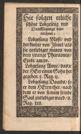 Hie folgen etliche schöne Lobgeseng und Dancksagung verzeichnet.