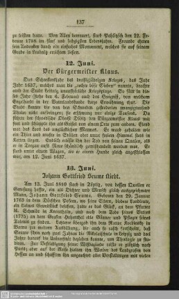 13. Juni. Johann Gottfried Seume stirbt