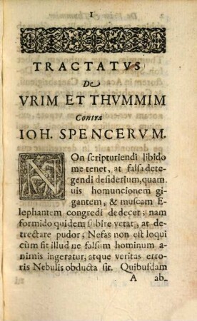 Sacrvm Dei Oracvlvm Vrim et Thvmmim, A Variis D. Ioh. Spenceri Theologi Cantabrigensis excogitationibus liberum