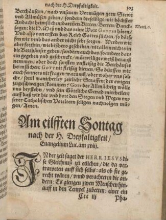 Am eilfften Sontag nach der H. Dreyfaltigkeit, Euangelium Luc. am xviij.