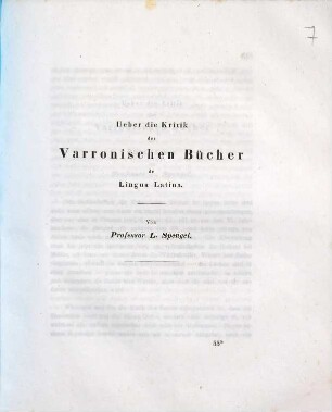 Ueber die Kritik der Varronischen Bücher de lingua latina