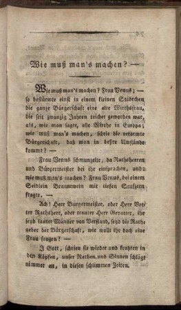 Wie muß man's machen?