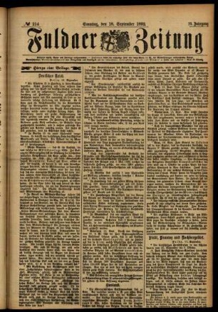 Erste Ausgabe vom Sonntag, den 18. September 1892.