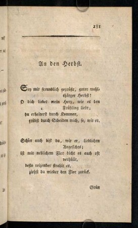 181-189, An den Herbst. - Seufzer eines verschwiegenen Armen.