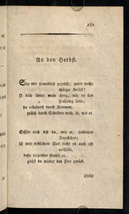 181-189, An den Herbst. - Seufzer eines verschwiegenen Armen.