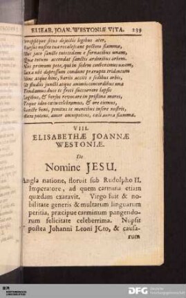 VIII. Elisabethæ Joannæ Westoniæ.