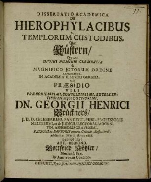 Dissertatio Academica De Hierophylacibus S. Templorum Custodibus