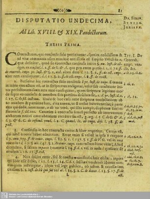 Disputatio Undecima, Ad Lib. XVIII. & XIX. Pandectarum