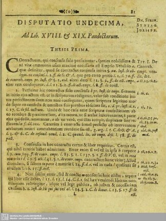 Disputatio Undecima, Ad Lib. XVIII. & XIX. Pandectarum