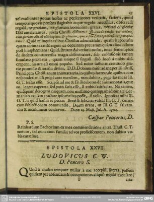 Epistola XXVII. Ludovicus C. W. D. Peucero S.