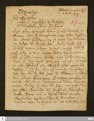 Brief von Johannes Joachim Statius an August Hermann Francke.