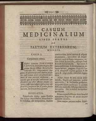Casuum Medicinalium Liber Sextus De Partium Externarum.