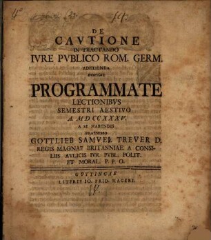 De cautione in tractando iure publico Romano-Germanico adhibenda : Programma
