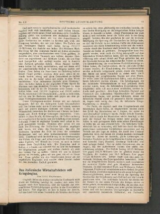 Das italienische Wirtschaftsleben seit Kriegsbeginn.