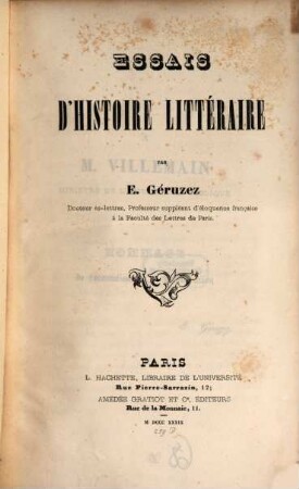 Essais d'histoire littéraire