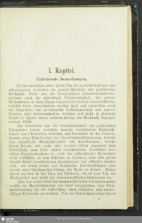 I. Kapitel. Einleitende Bemerkung