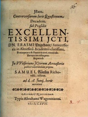Controversarum iuris quaestionum decas