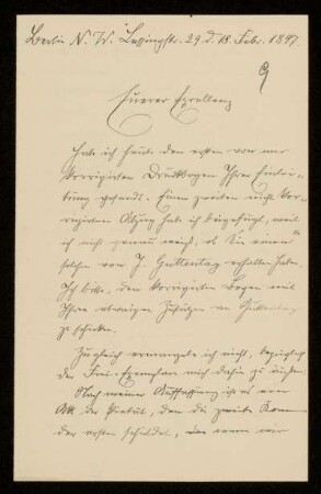 9: Brief von Alexander Achilles an Gottlieb Planck, Berlin, 18.2.1897