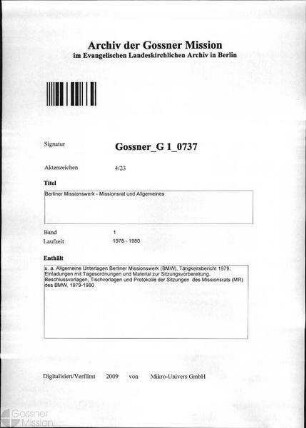 Berliner Missionswerk - Missionsrat und Allgemeines