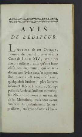 Avis de l'éditeur.