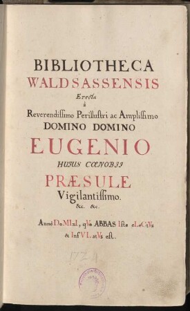 Bibliothecae Waldsassensis Catalogus - Provinzialbibliothek Amberg 2 Ms. 39a