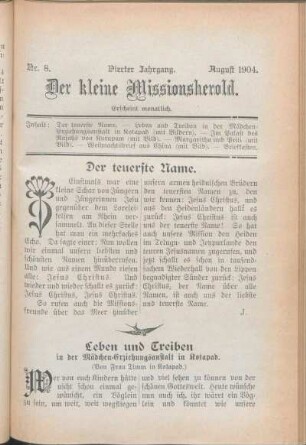 Nr. 8. Vierter Jahrgang. August 1904.