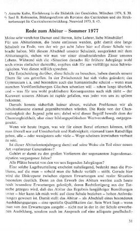 Rede zum Abitur - Sommer 1977