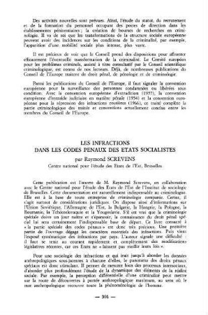 304, Les infractions dans les codes pénaux des Etats socialistes, par Raymond Screvens