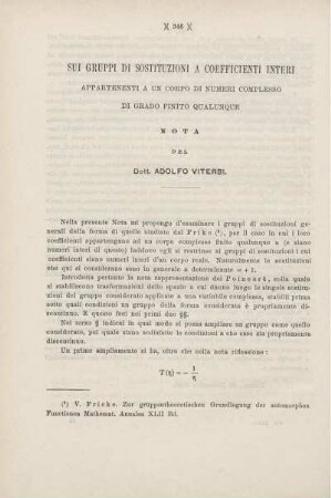 Sui gruppi di sostituzioni a coefficienti interi appartenenti a un corpo di numeri complessi di grado finito qualunque