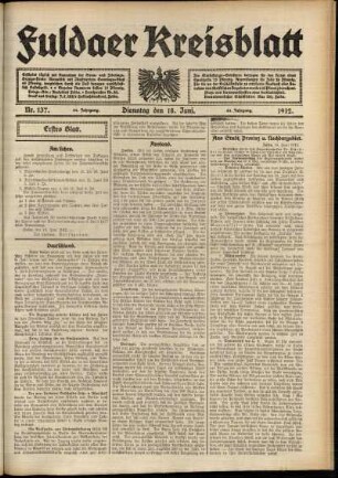 Erste Ausgabe vom Dienstag, den 18. Juni 1912.