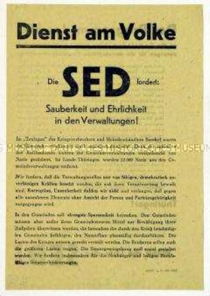 Forderungen der SED für eine demokratische Gemeindeverwaltung und Aufruf zu den Gemeindewahlen 1946