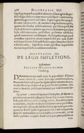 Disputatio XLI. De Legis Impletione