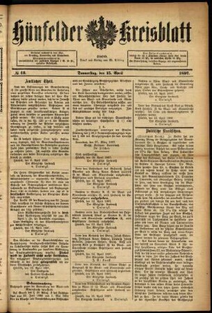 Ausgabe vom Donnerstag, den 15. April 1897.